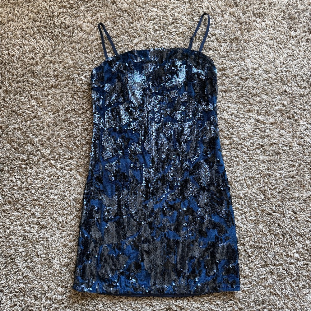 Lulus Keyla Velvet Sequin Minidress Blue Size Small Womens